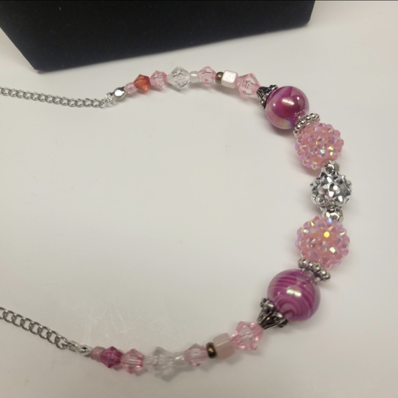 Silver and Pink Chunky Statement Necklace - Picture 5 of 8